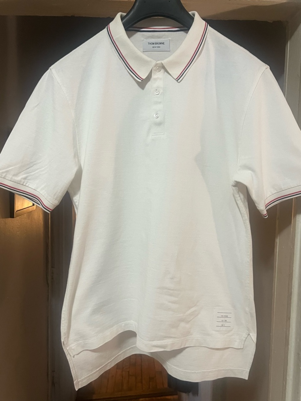 Thom Browne white Polo with Red & Navy Trim
